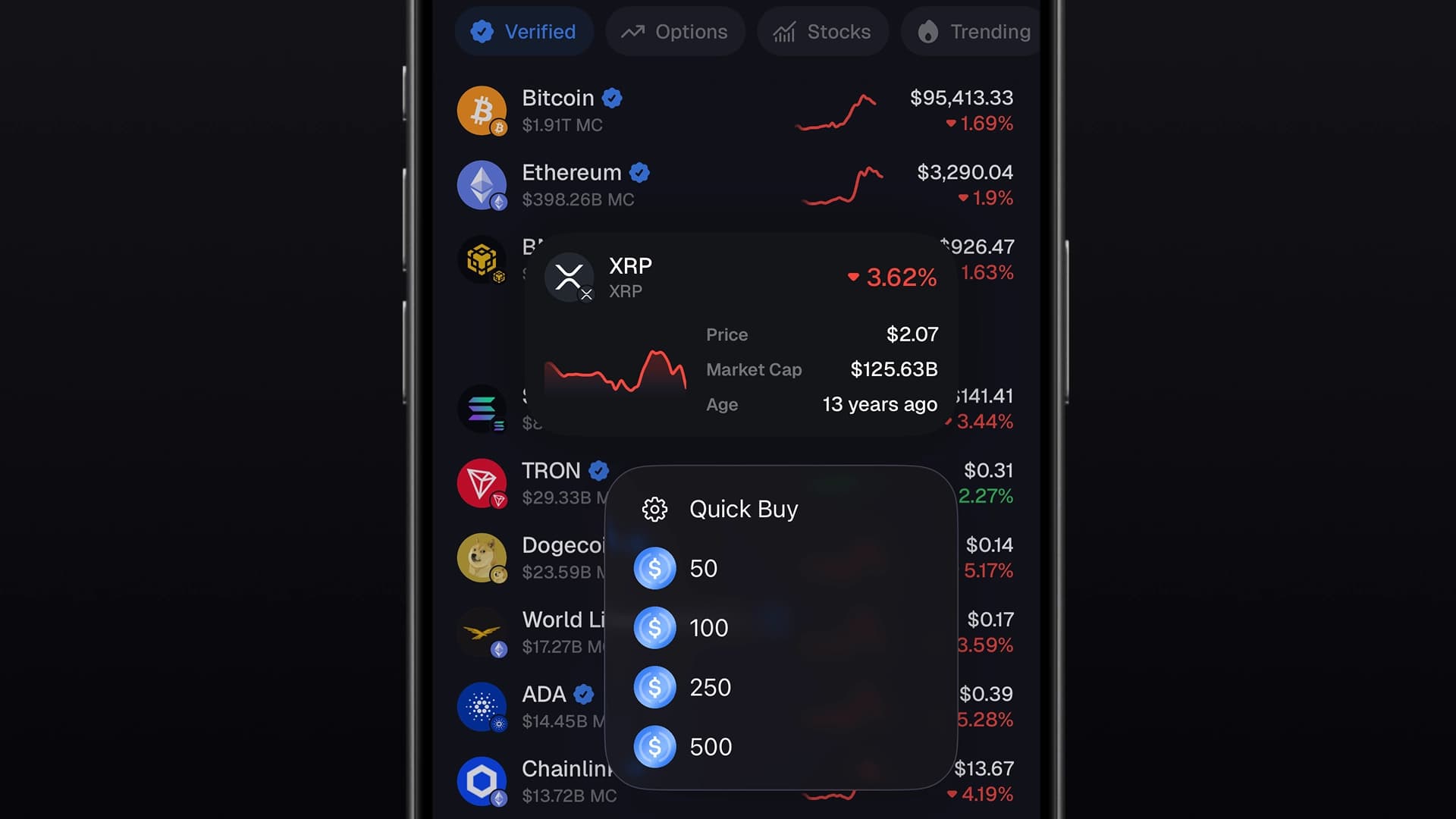 Quick-buy Menu